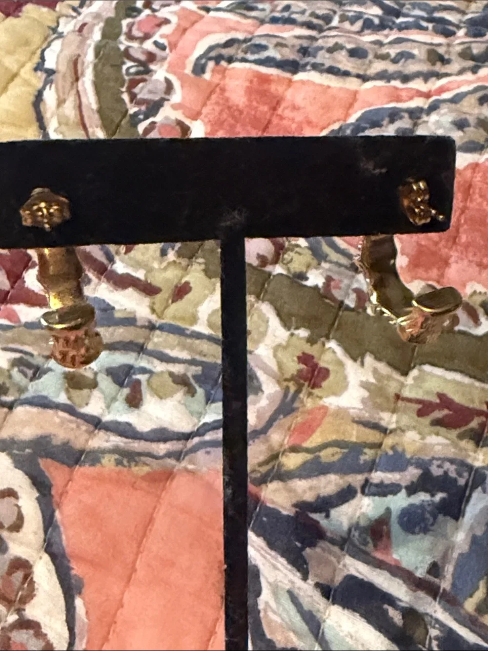 Gold Tone Bamboo Hoop Earrings with Crystal Accents